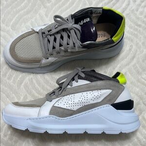 P448 Women’s Leila Sneakers Size 39 White Gray Suede Leather Neon Trim